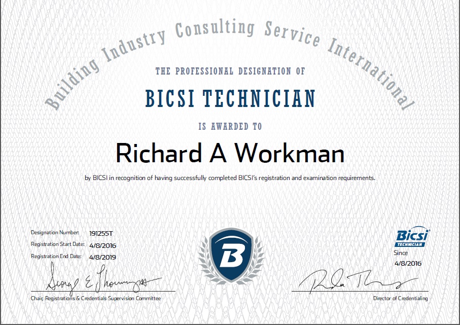 Bicsi Tech Certificate